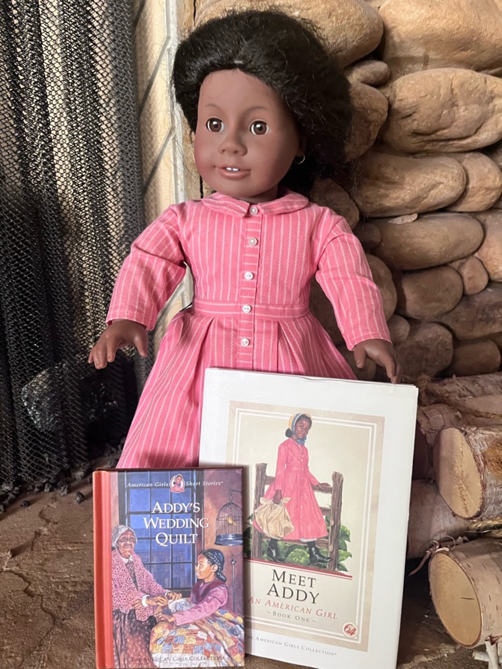 American Girl Addy Doll in Pink Striped Dress